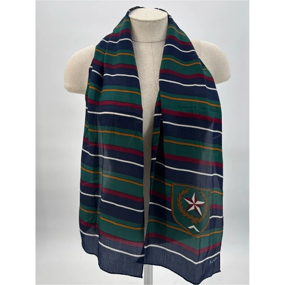 Echo Silk Scarf Striped Lightweight Accessory Preppy Nautical Crest Vintage